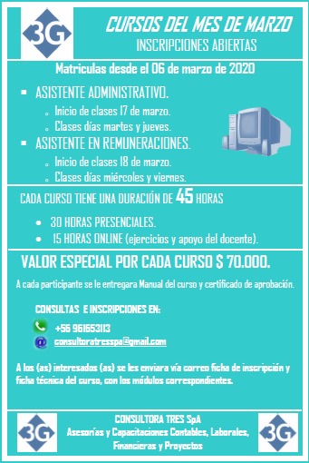  Cursos del mes de Marzo: Asistente Administrativo y Asistente en Remuneraciones