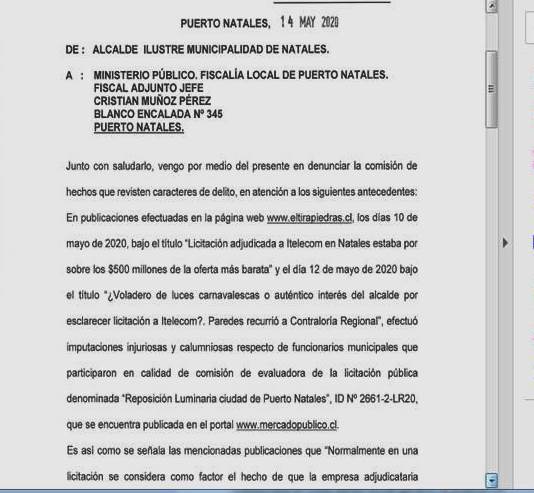  Confirmado: Alcalde Paredes recurrió de denuncia ante Fiscalía  por supuestas injurias y calumnias publicadas por el portal www.eltirapiedras.cl. Paredes, señaló en programa radial, que tiene que «defender el honor de los funcionarios municipales»