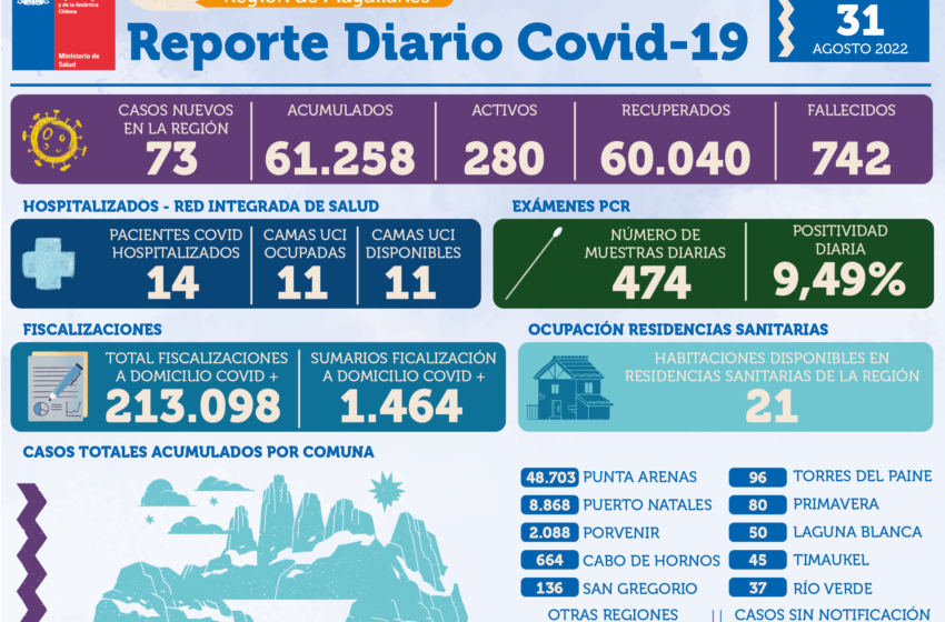  Informe Covid-19 Región de Magallanes, miércoles 31 de agosto de 2022